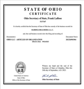 State of Ohio — Baird Global Media LLC Articles of Organization